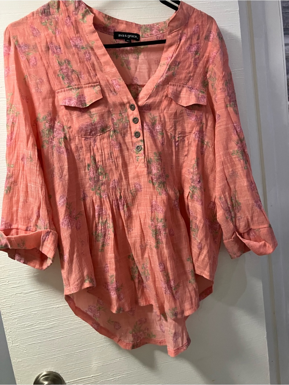 Ava & Grace Coral Floral Henley Blouse